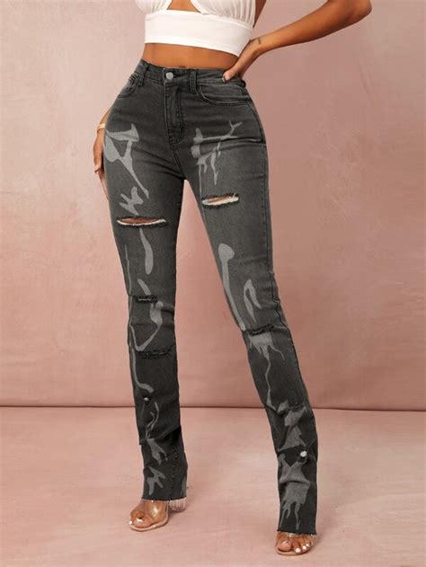 ripped jeans shein|high waisted graphic ripped jeans.